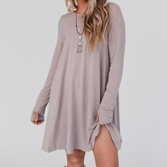 Three Bird Nest Dresses & Skirts - Three Bird Nest The Nest Jake Long Sleeve Crewneck Dress Boho Mocha Latte